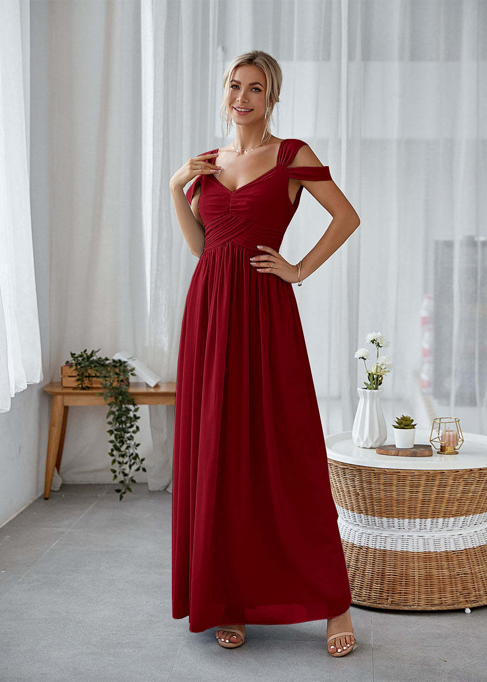 A-line Straps Maxi Dress