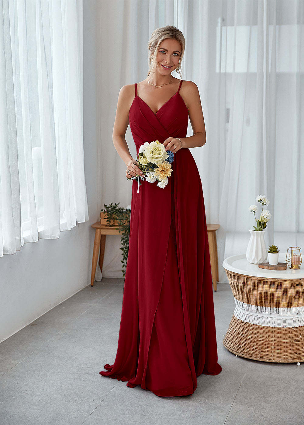 A-line Sleeveless Long Chiffon Bridesmaid Dress