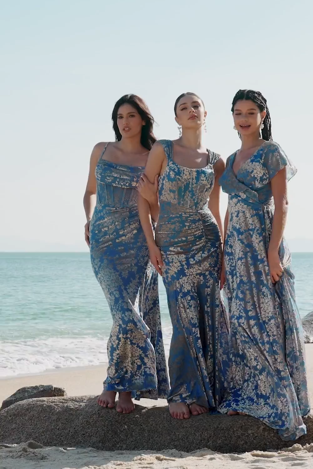 Grey Blue Mermaid Ruched Burnout Velvet Bridesmaid Dress