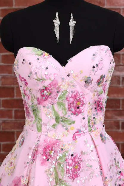 Sparkly A Line Black Floral Sweetheart Short Homecoming Dress