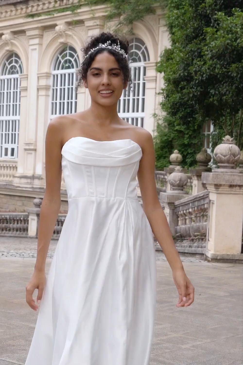 Elegant White A Line Strapless Pleated Sweep Train Bridal Dress With Split