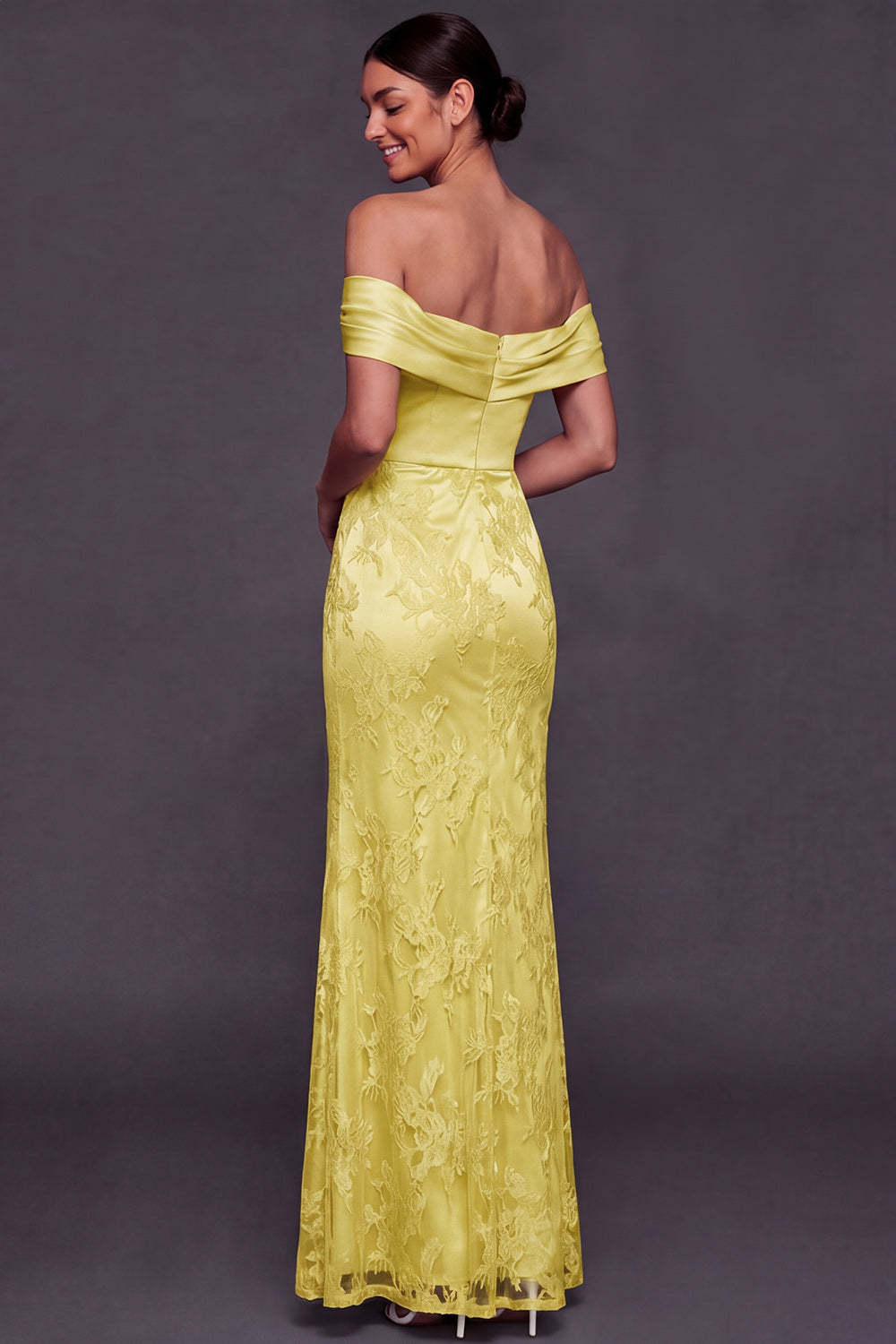 White Appliqued Floral Satin Long Wedding Reception Dress