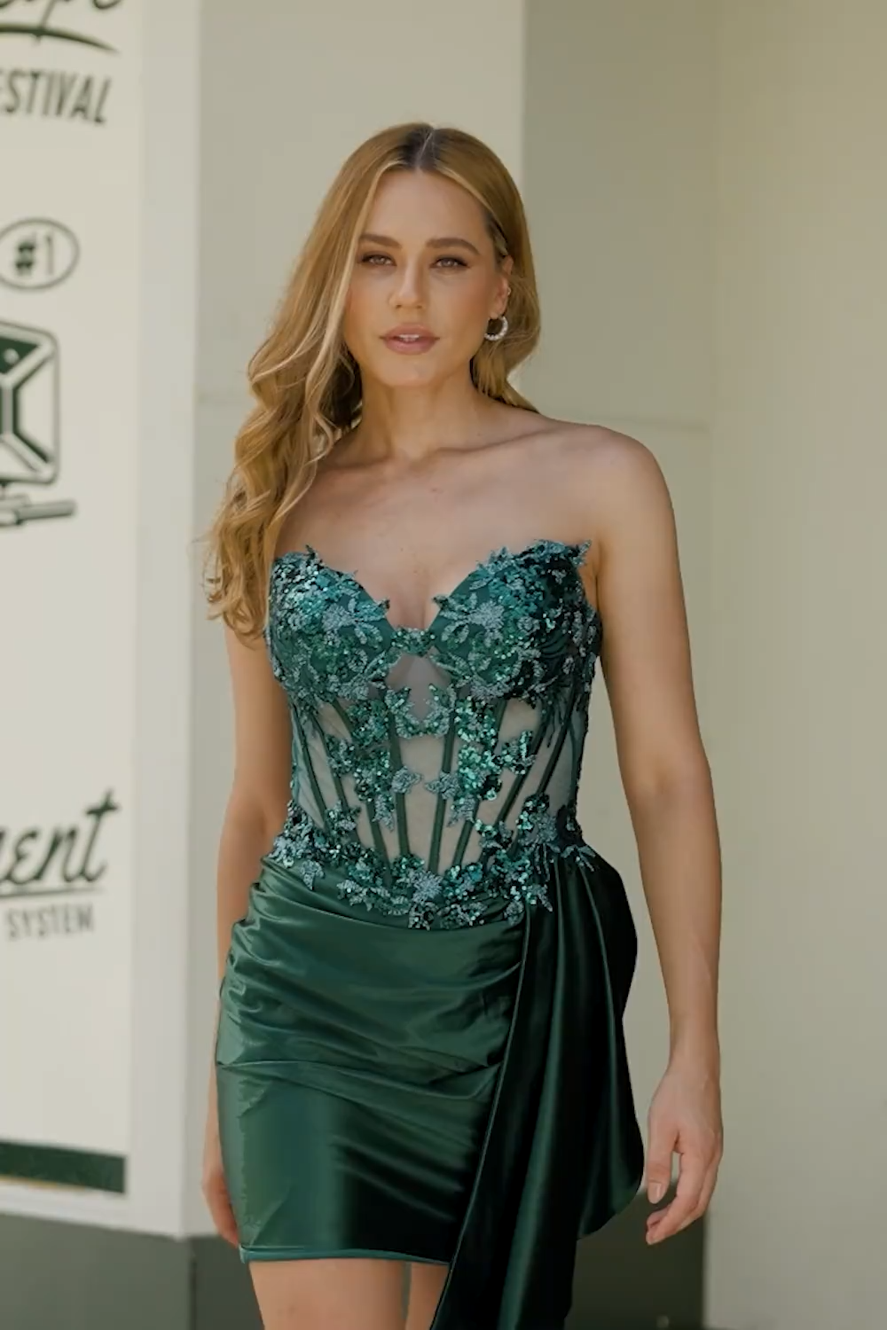 Sparkly Dark Green Satin Corset Short Homecoming Dress with Drape