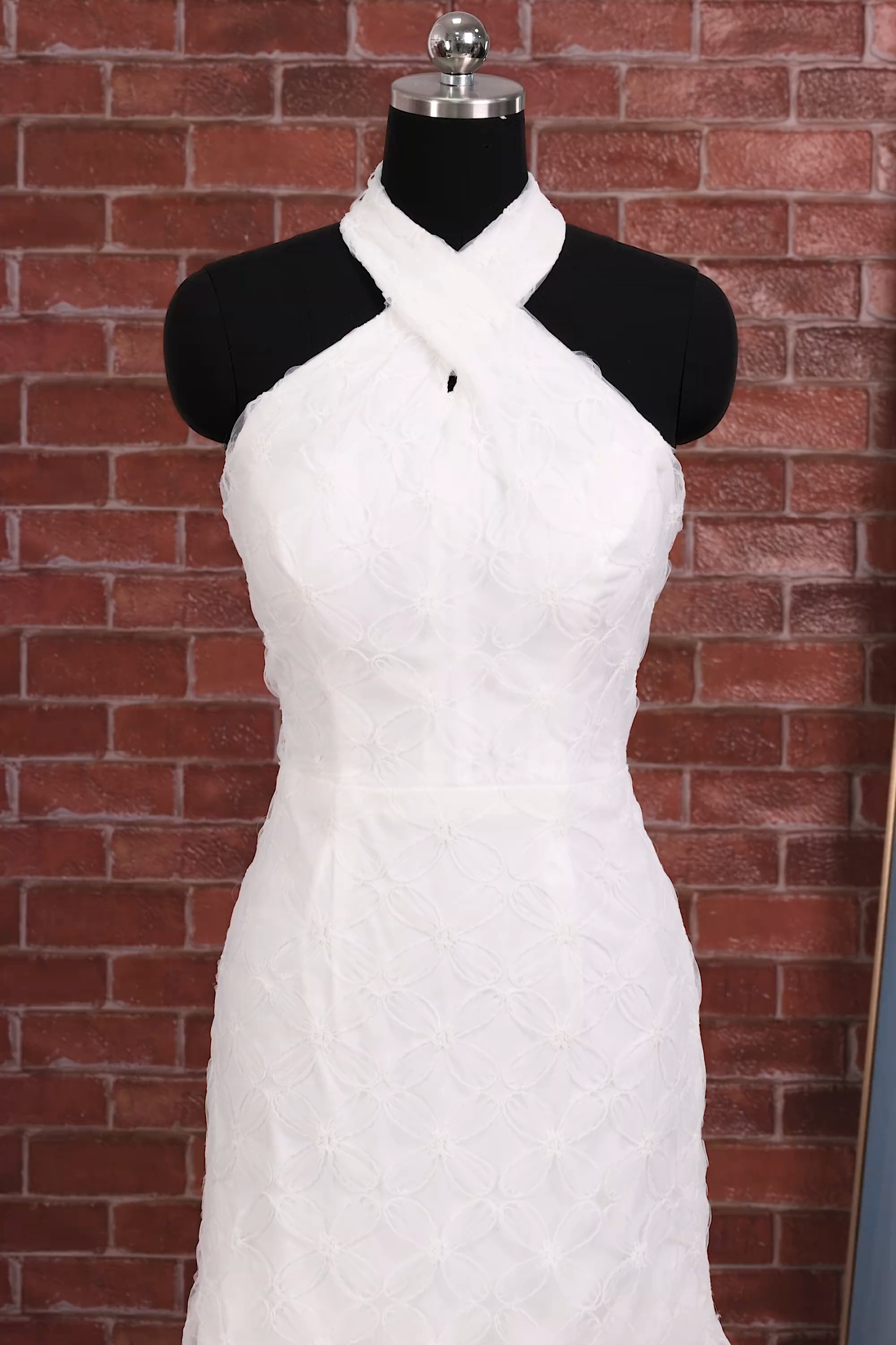 White Floral Halter Bodycon Short Bridal Shower Dress