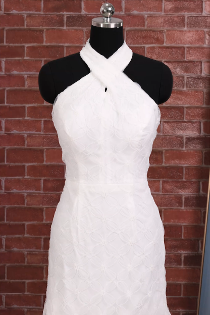 White Floral Halter Bodycon Short Bridal Shower Dress