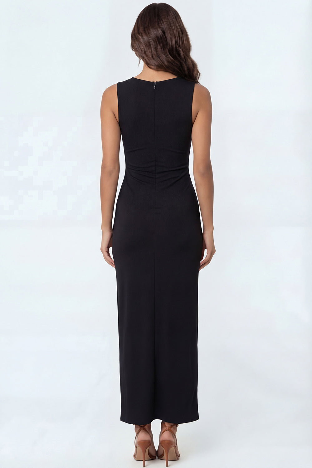 White Mermaid Satin Round Neck Long Formal Dress with Slit