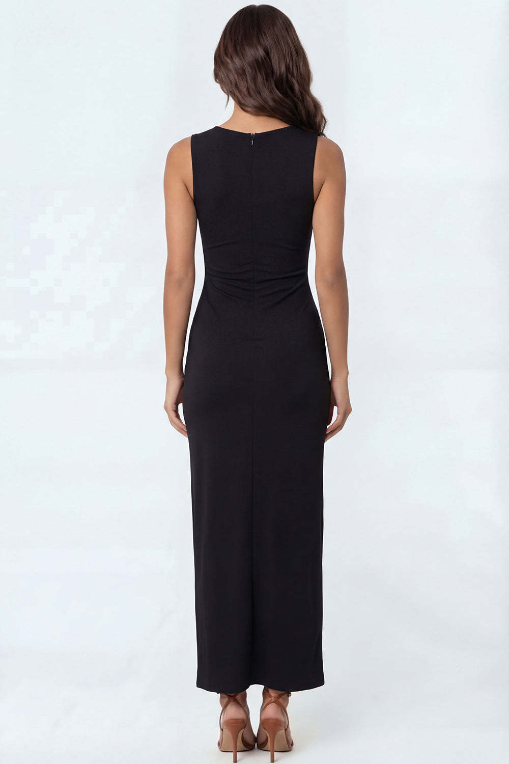 White Mermaid Satin Round Neck Long Formal Dress with Slit