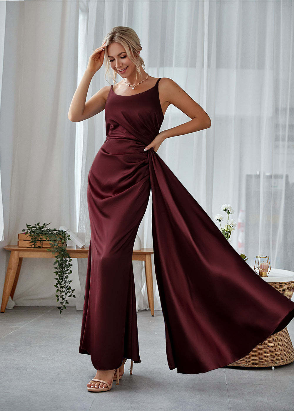 Satin Long Sheath Wedding Party Dress