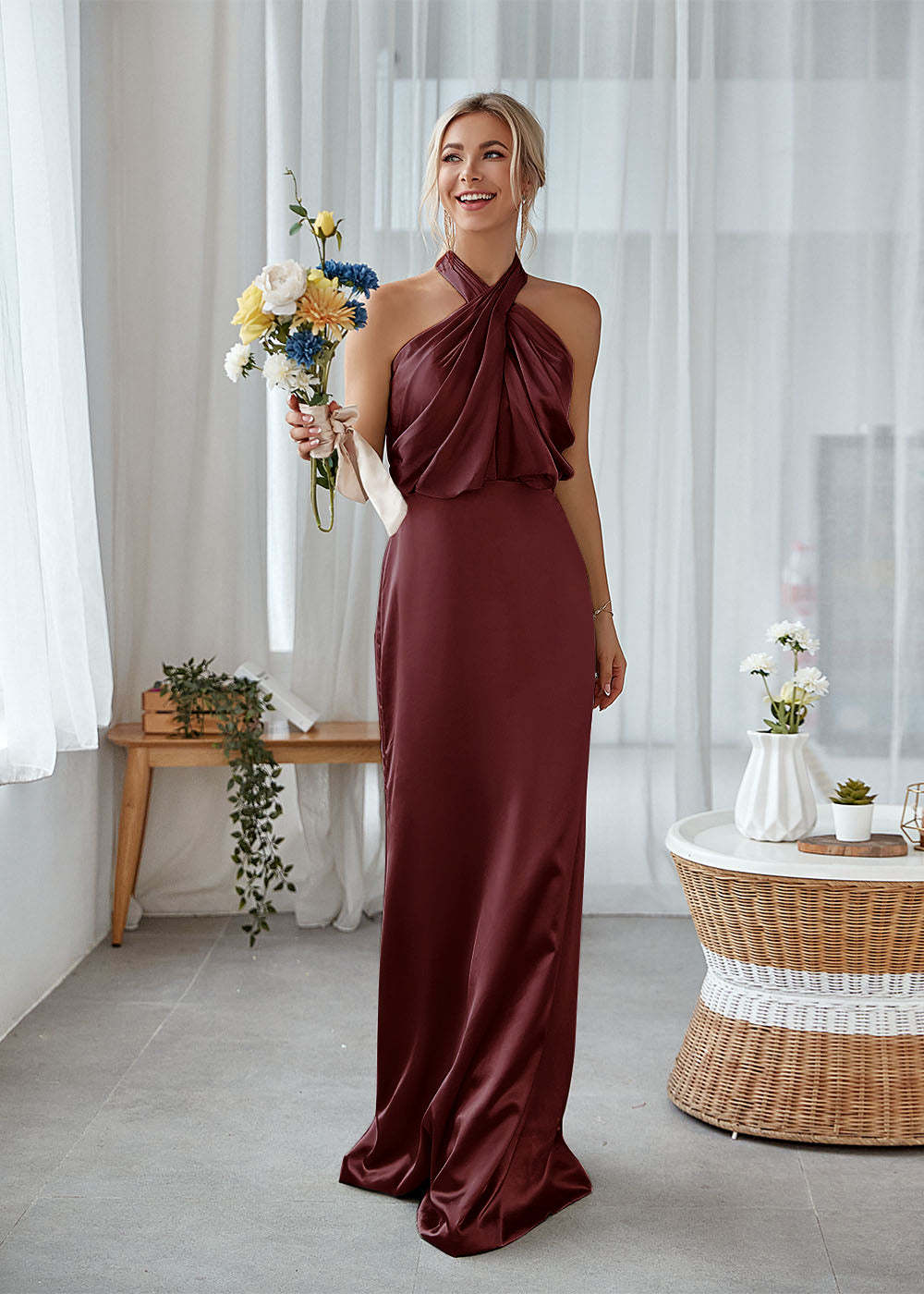 Halter Sheath Luxe Satin Maxi Dress