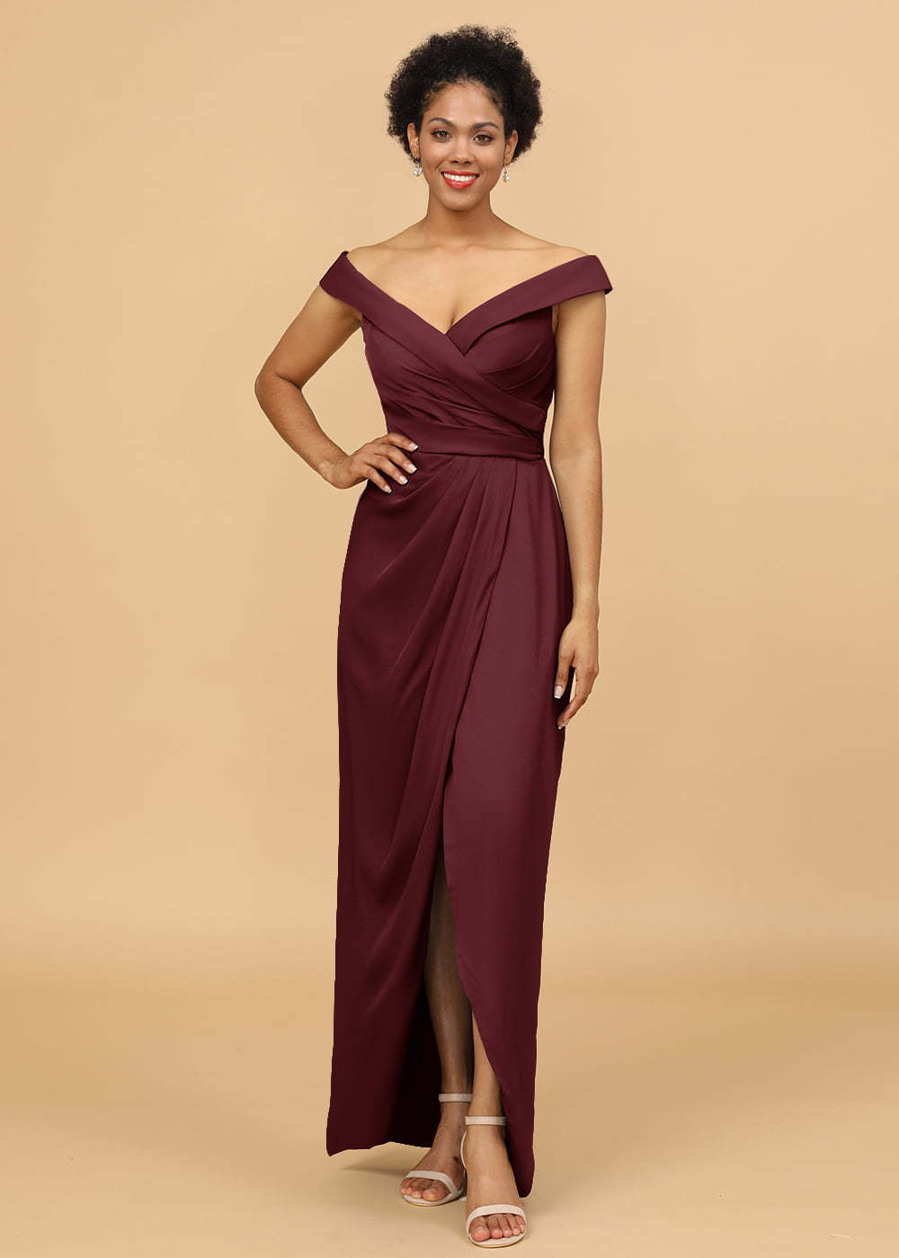 Sheath Tulip Off the Shoulder Maxi Bridesmaid Dress