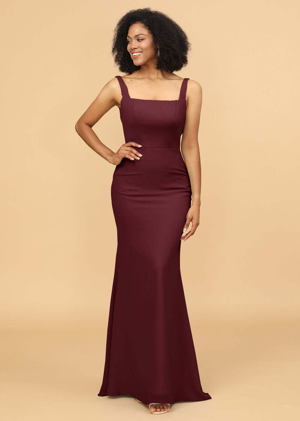 Sheath Square Neck Long Bridesmaid Dress