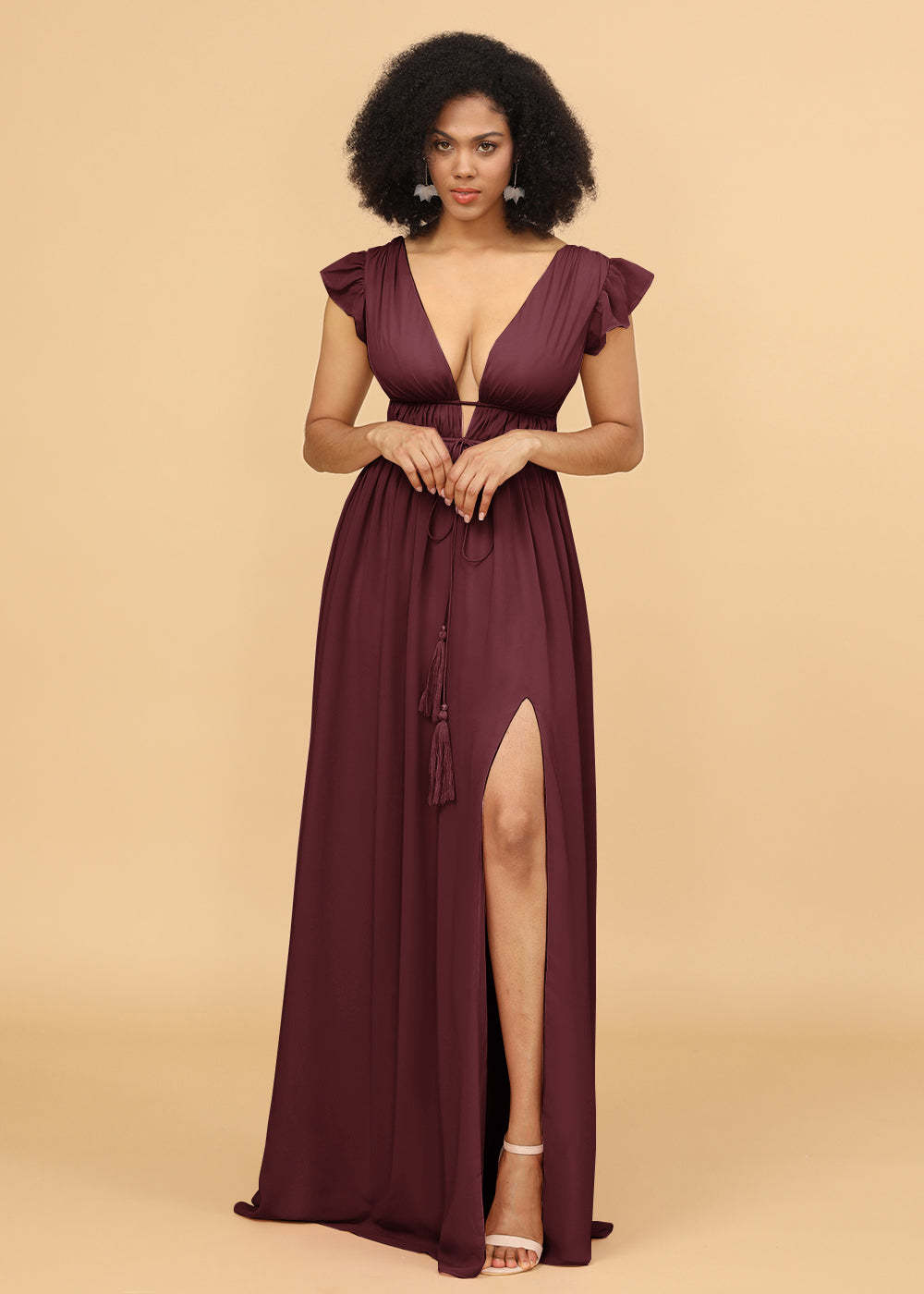 Long V-neck Bridesmaid Dress with Split