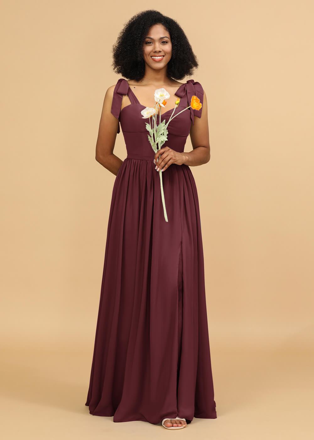 Long A-line Chiffon Strap Bridesmaid Dress