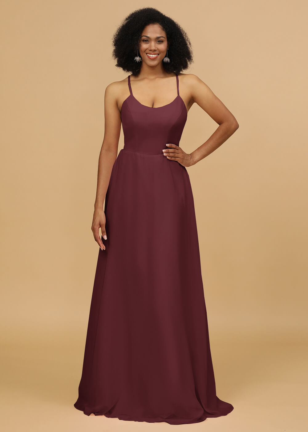 Scoop Neck Strap Chiffon Bridesmaid Dress