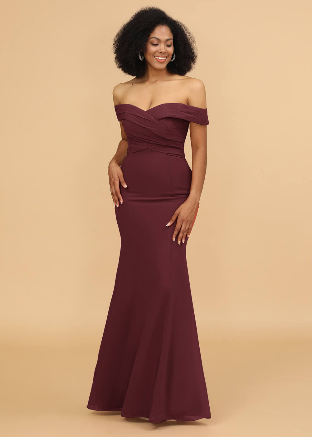 Off the Shoulder Trumpet Chiffon Bridesmaid Dress