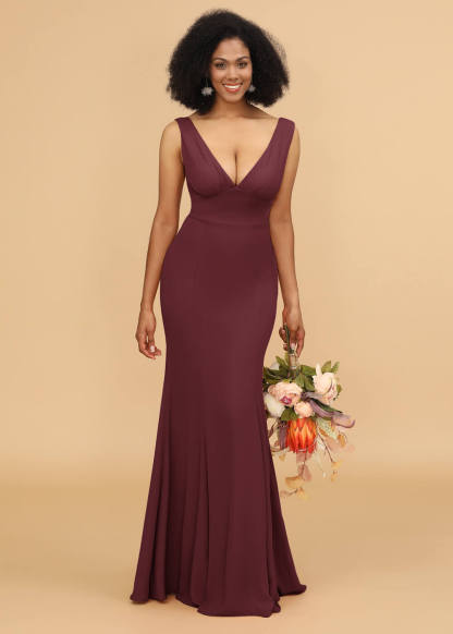 V-neck Trumpet Long Bridesmaid Dress