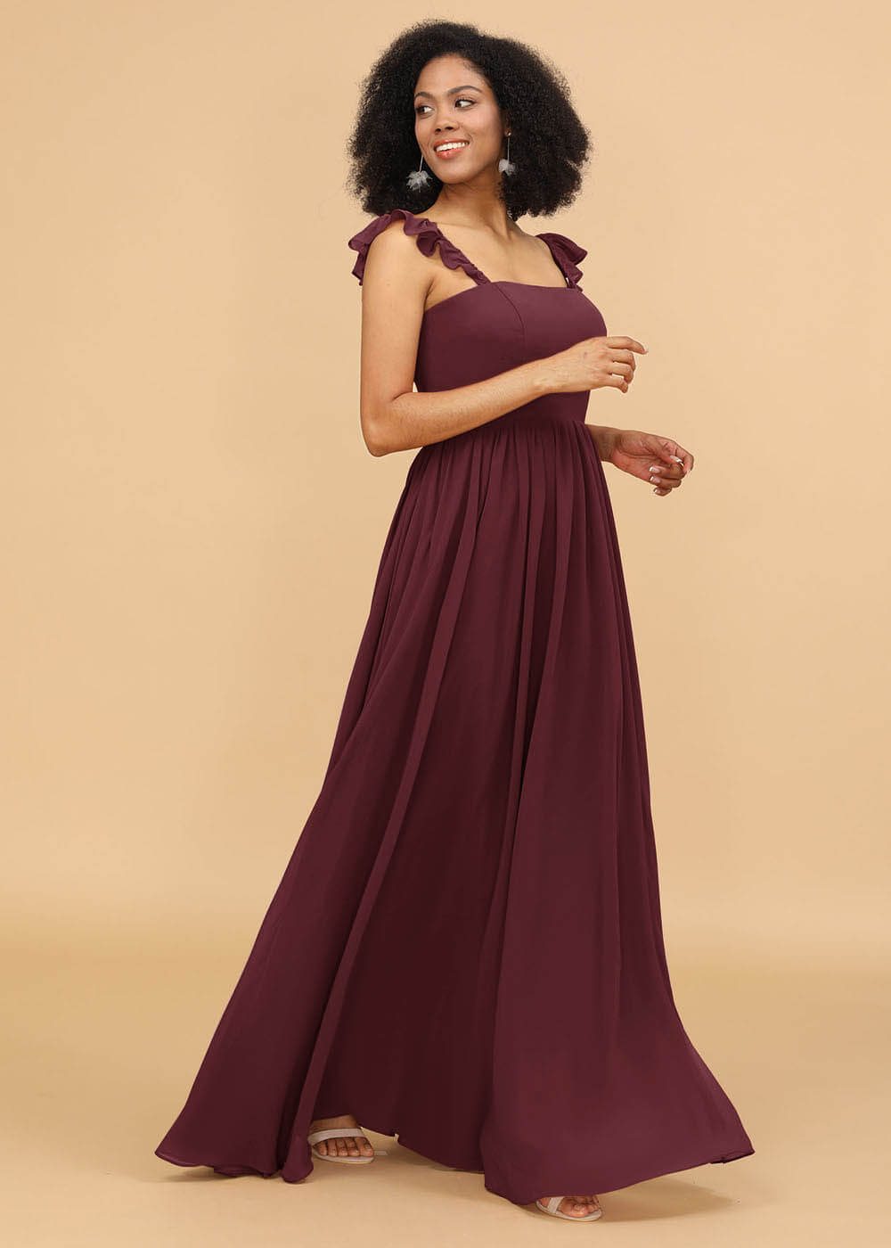 A-line Square Neck Straps Bridesmaid Dress
