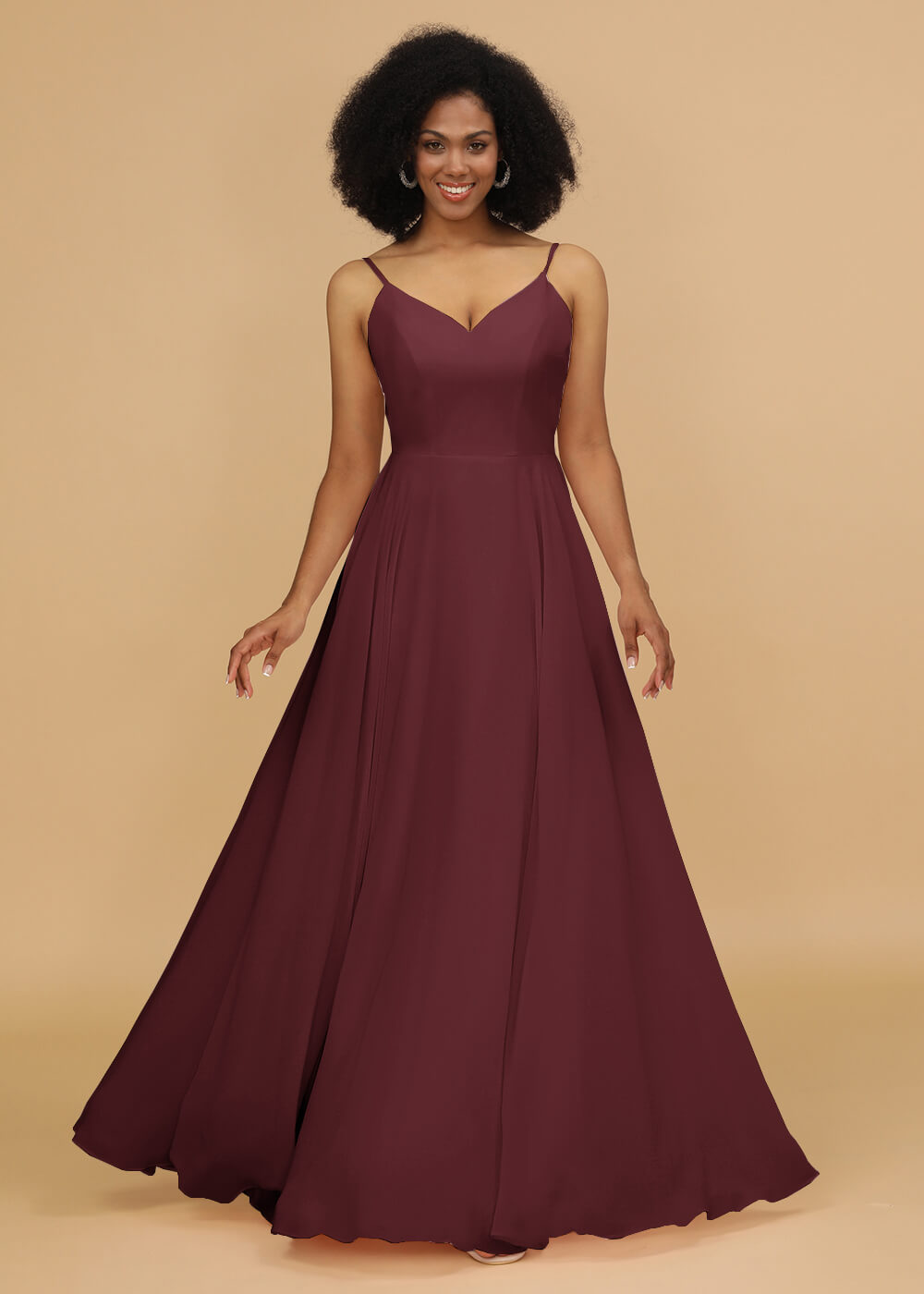 Chiffon V-neck Spaghetti Strap Bridesmaid Dress