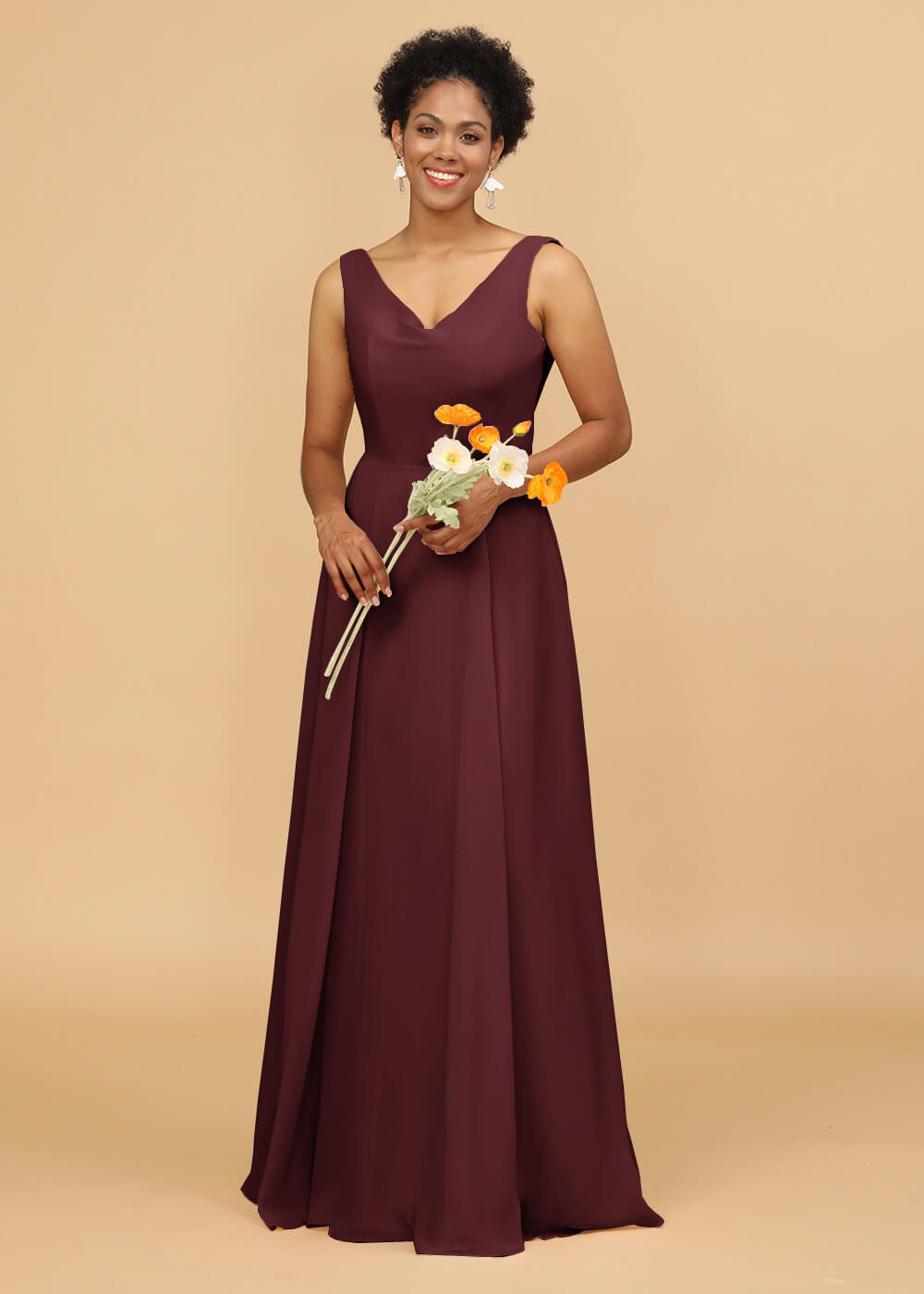 Cowl Back A-line Maxi Bridesmaid Dress