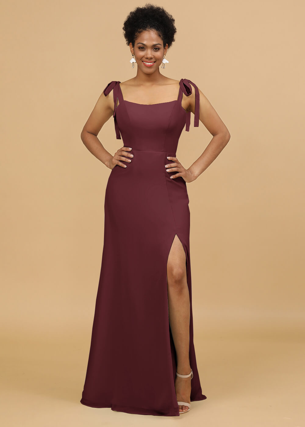 Sheath Spaghetti Strap Bridesmaid Dress with Slit