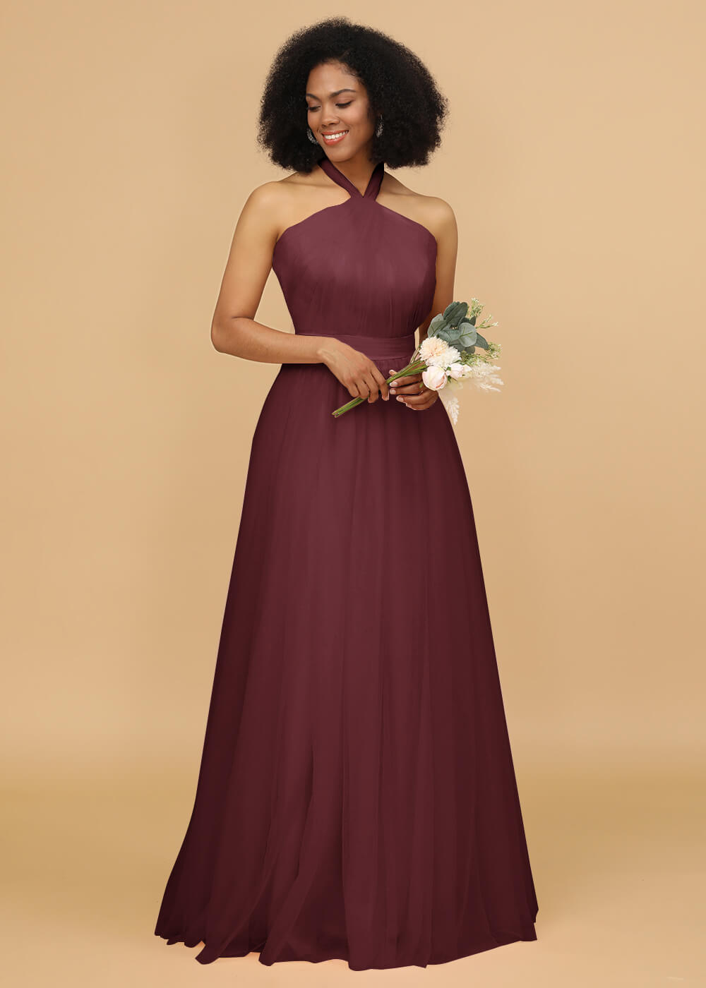 Halter Neck Tulle A-line Bridesmaid Dress