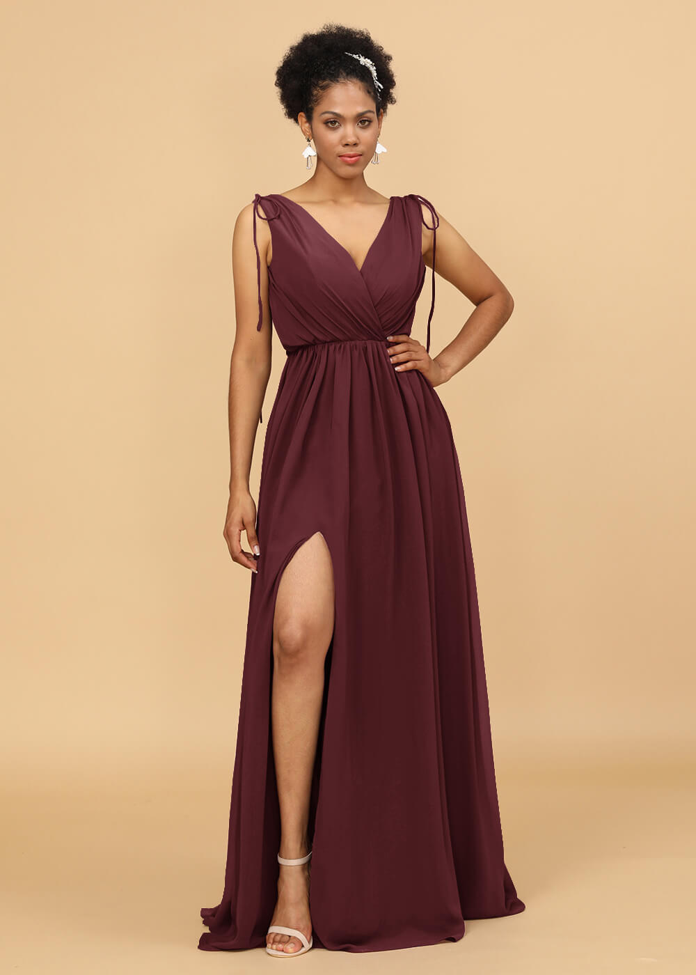 Long A-line V-neck Bridesmaid Dress with Slit
