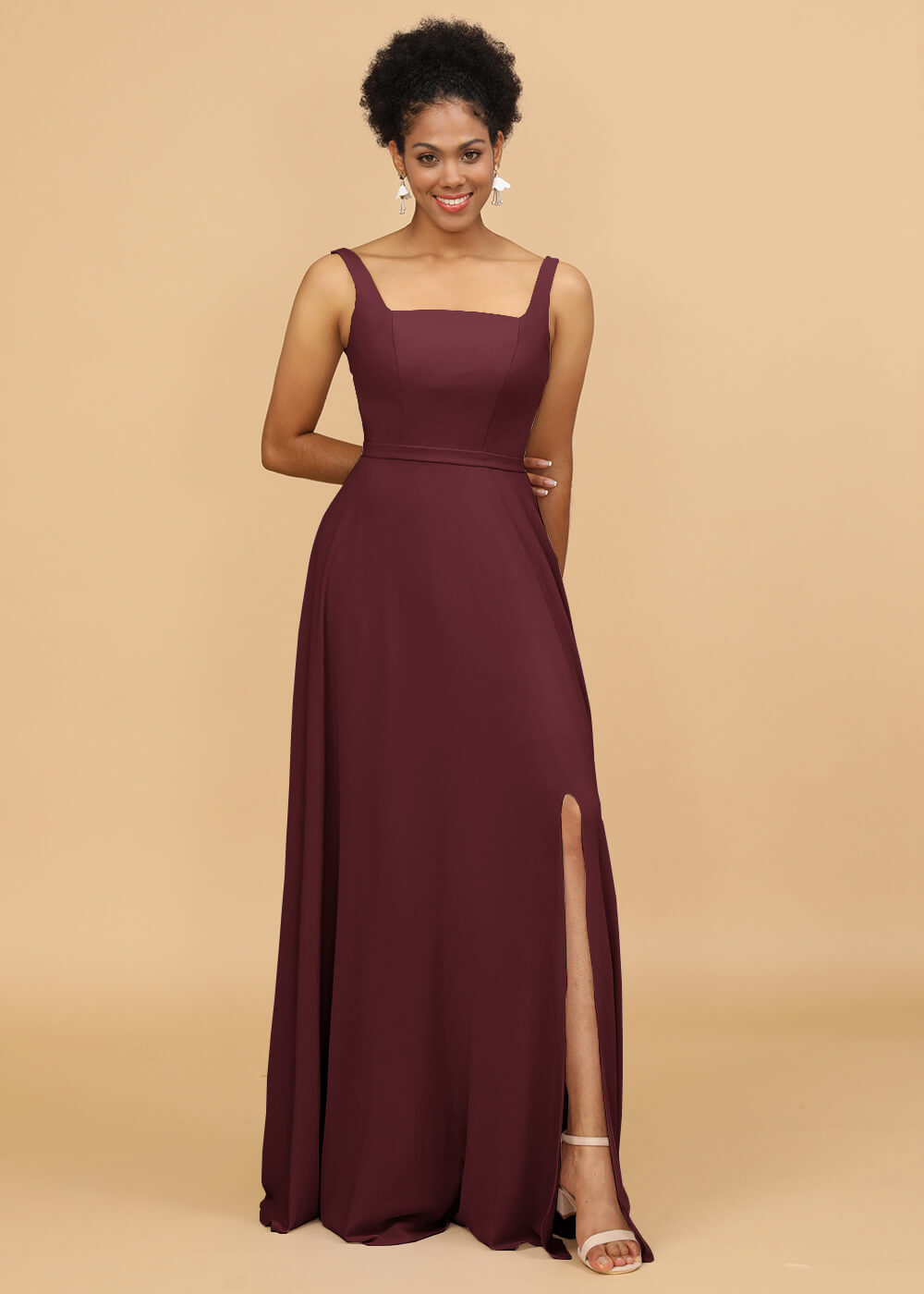 Square Neck A-line Chiffon Bridesmaid Dress