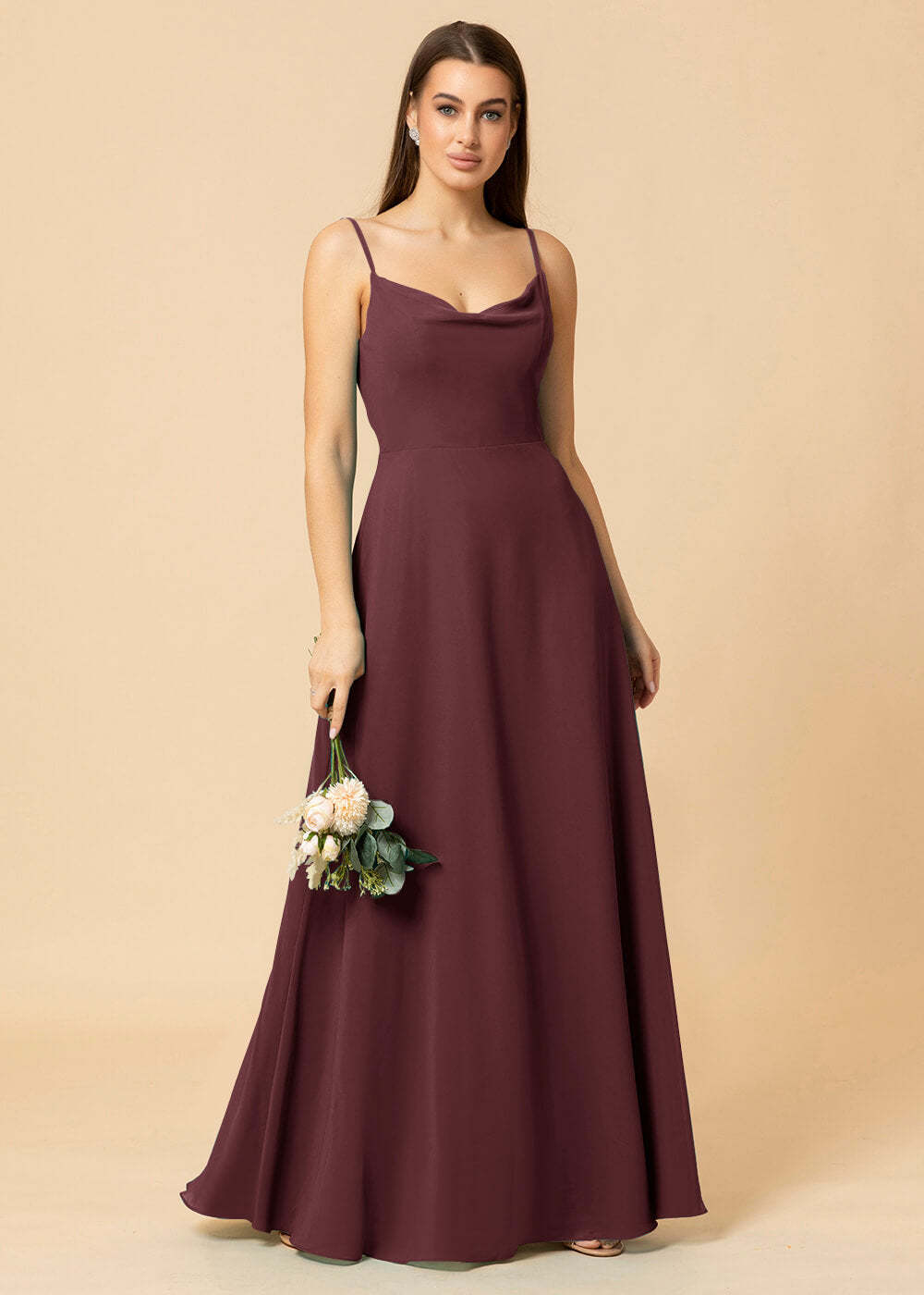 Cowl Neck Strap Chiffon Maxi Bridesmaid Dress