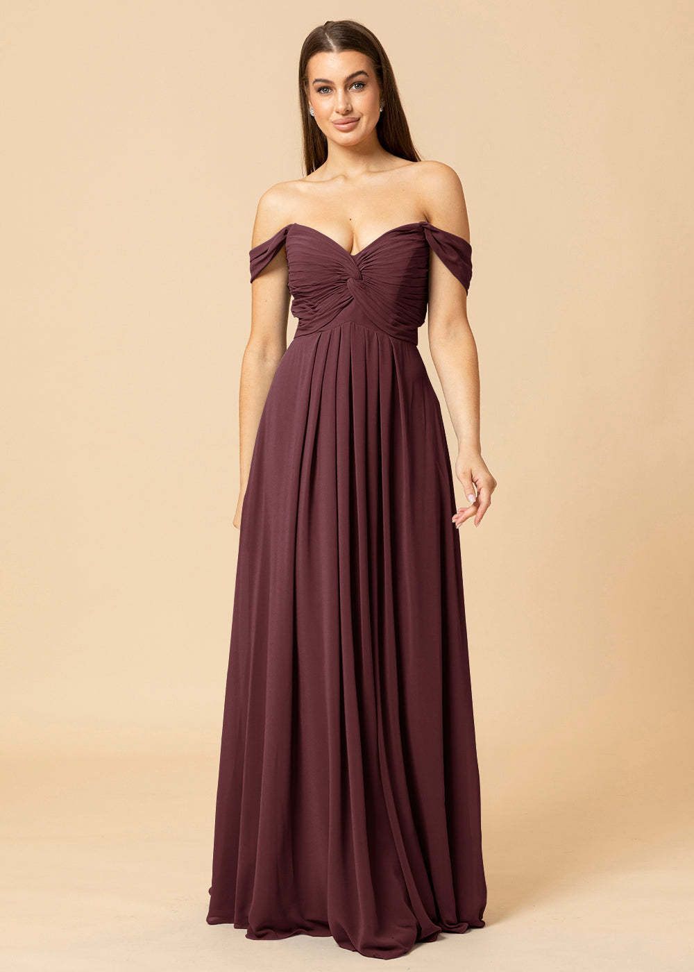 Off the Shoulder Chiffon Maxi Bridesmaid Dress