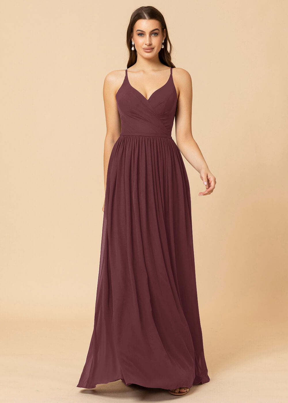 V-neck A-line Back Detail Chiffon Bridesmaid Dress