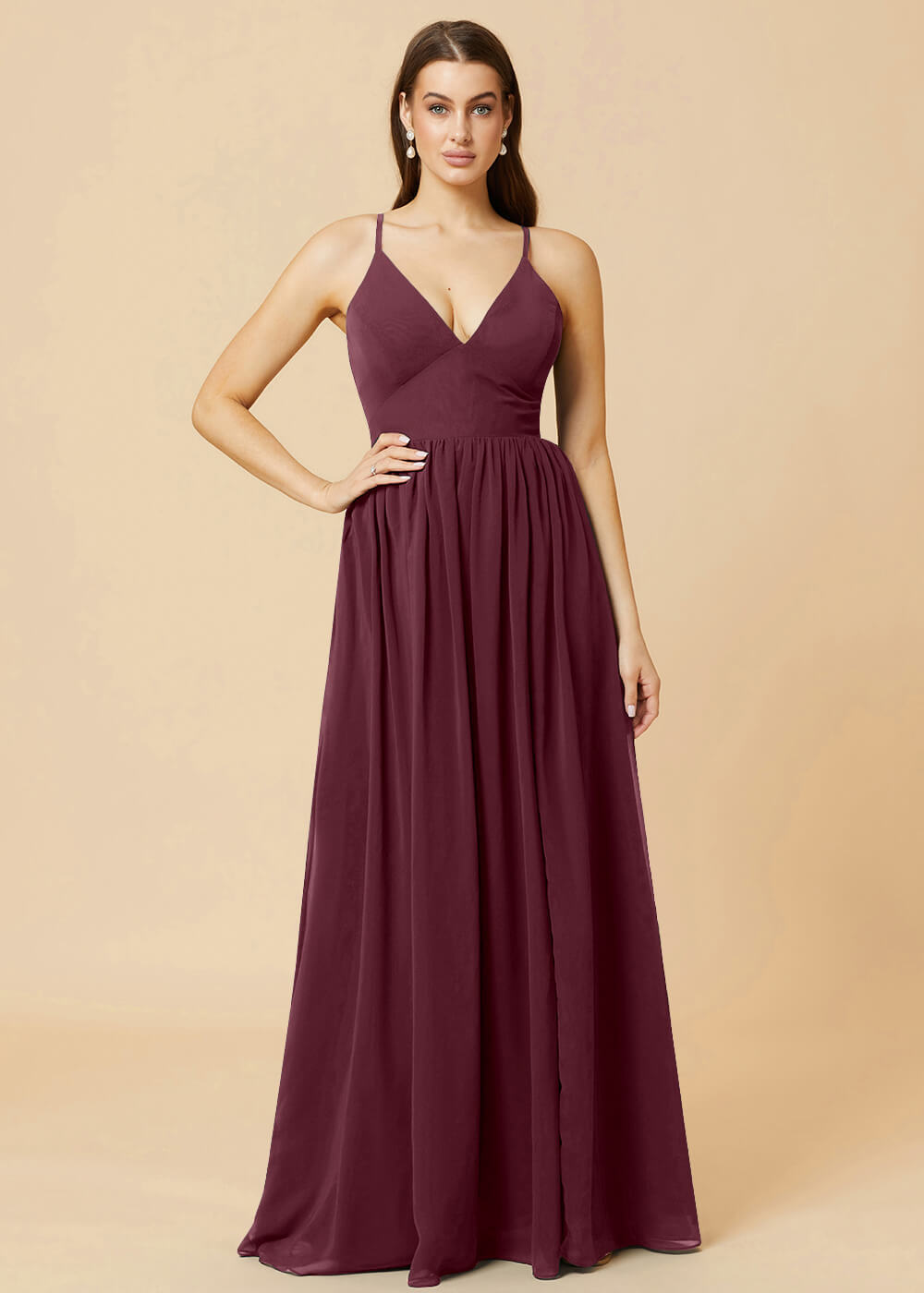 Deep V-neck Tie Back A-line Chiffon Bridesmaid Dress