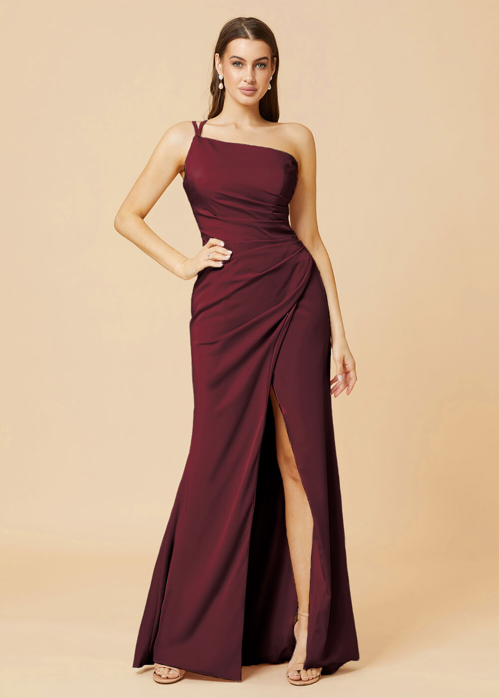 One Shoulder Satin Sheath Bridesmaid Dress