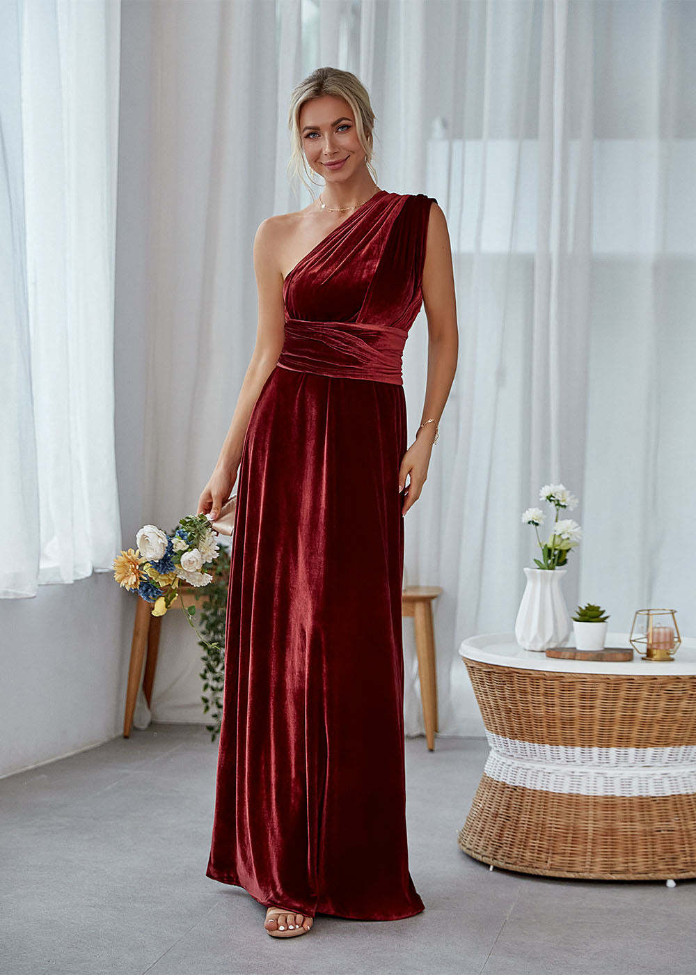 A-line Convertible Velvet Bridesmaid Dress