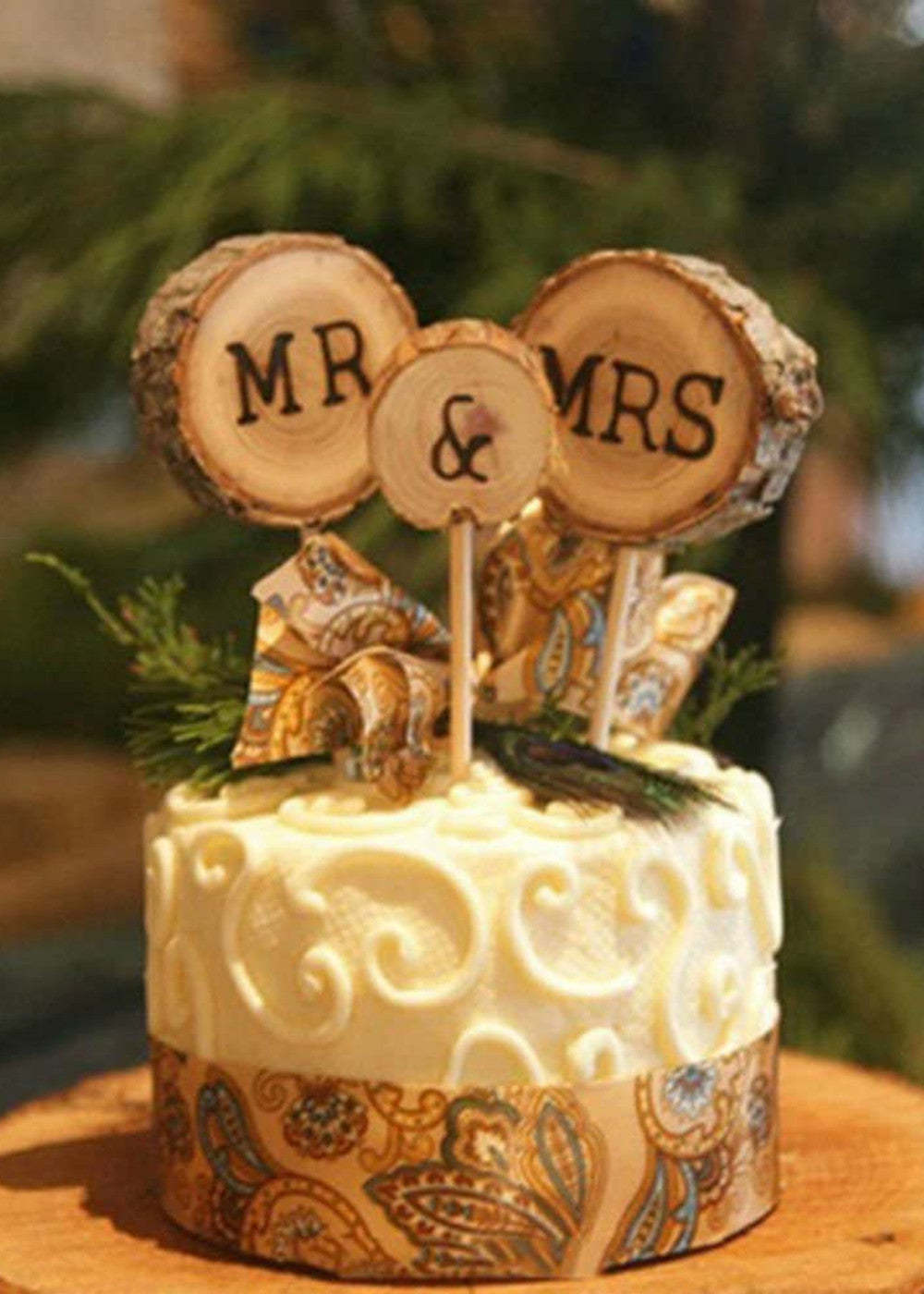 5 Set Rustic Mr&Mrs Wedding Cake Toppers
