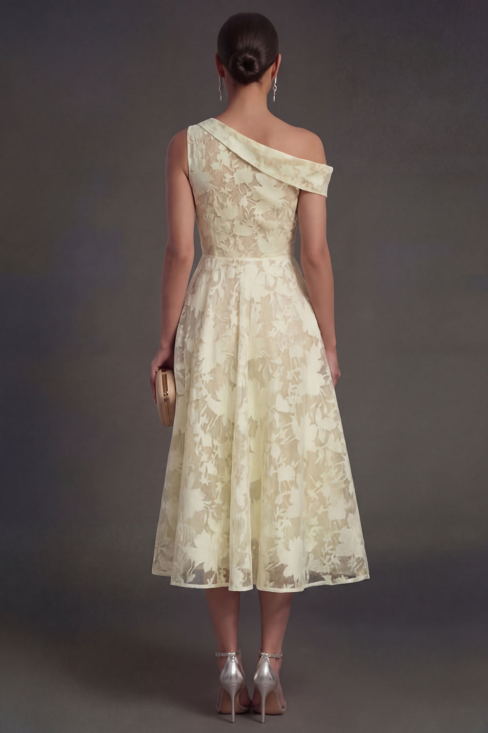 Blue Floral Lace One Shoulder A Line Midi Beach Wedding Guest Dress