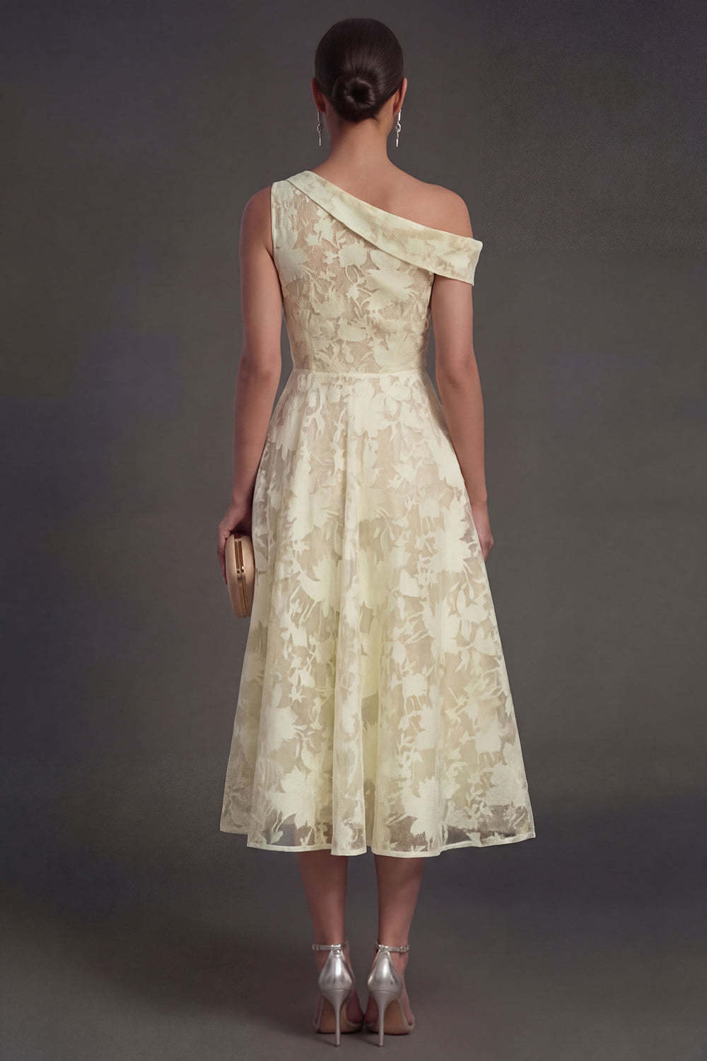 Blue Floral Lace One Shoulder A Line Midi Beach Wedding Guest Dress