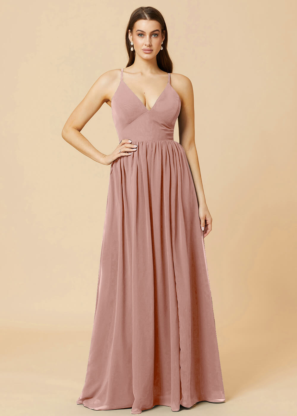 Deep V-neck Tie Back A-line Chiffon Bridesmaid Dress