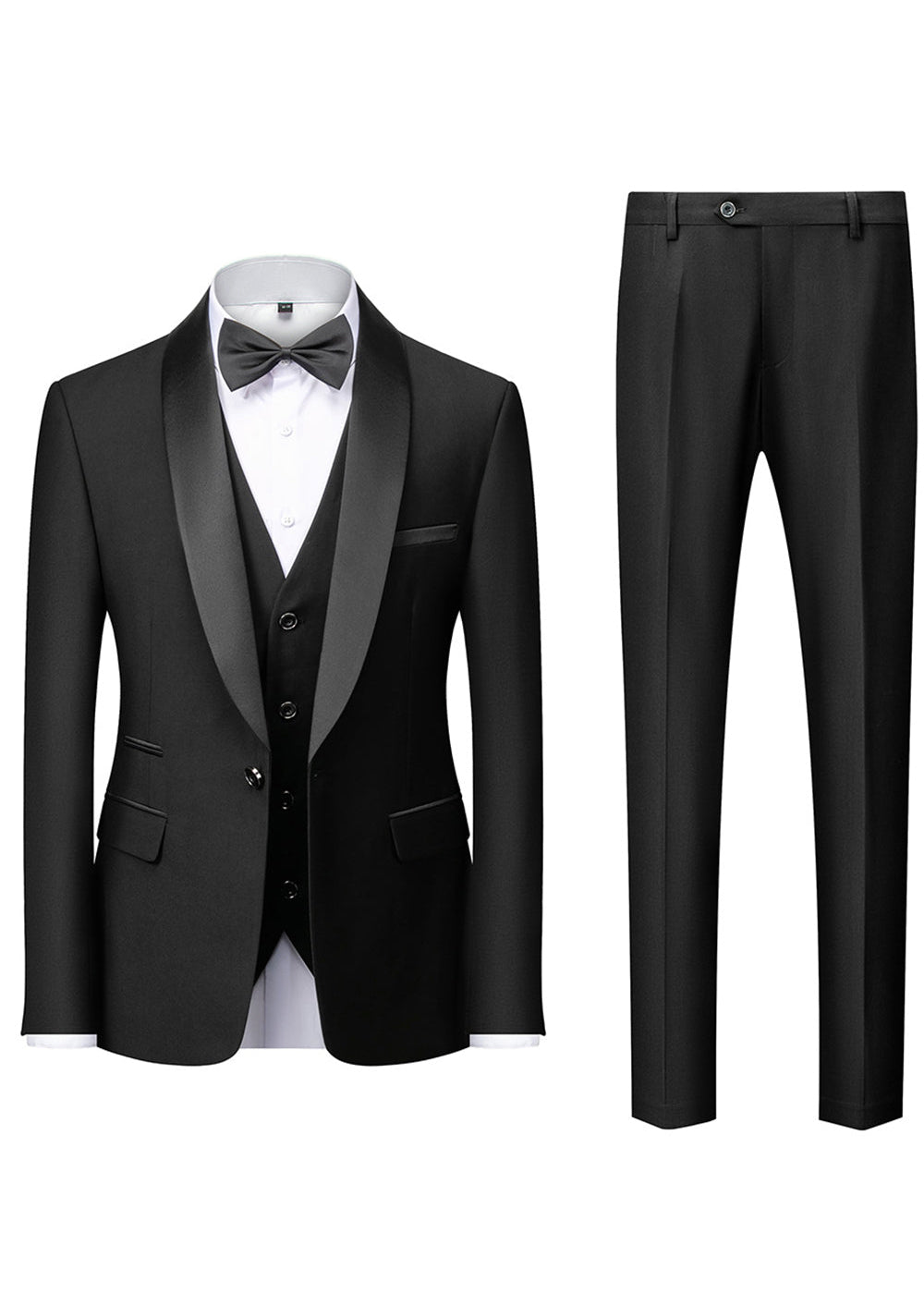 Black Shawl Lapel Three Piece Suit