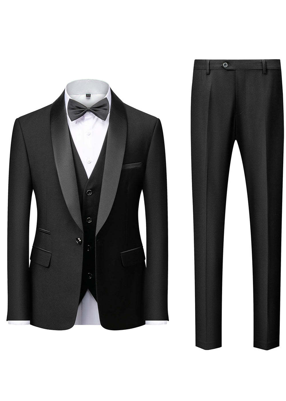 Black Shawl Lapel Three Piece Suit