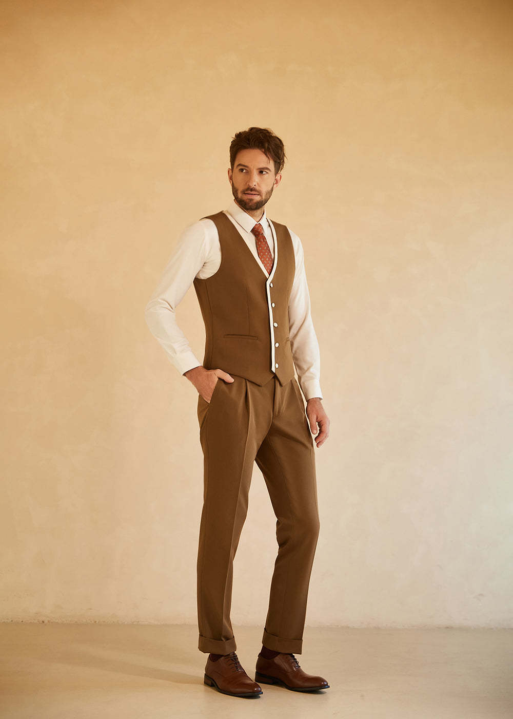 Brown Peak Lapel Single Breasted 3 Pieces Men's Suit