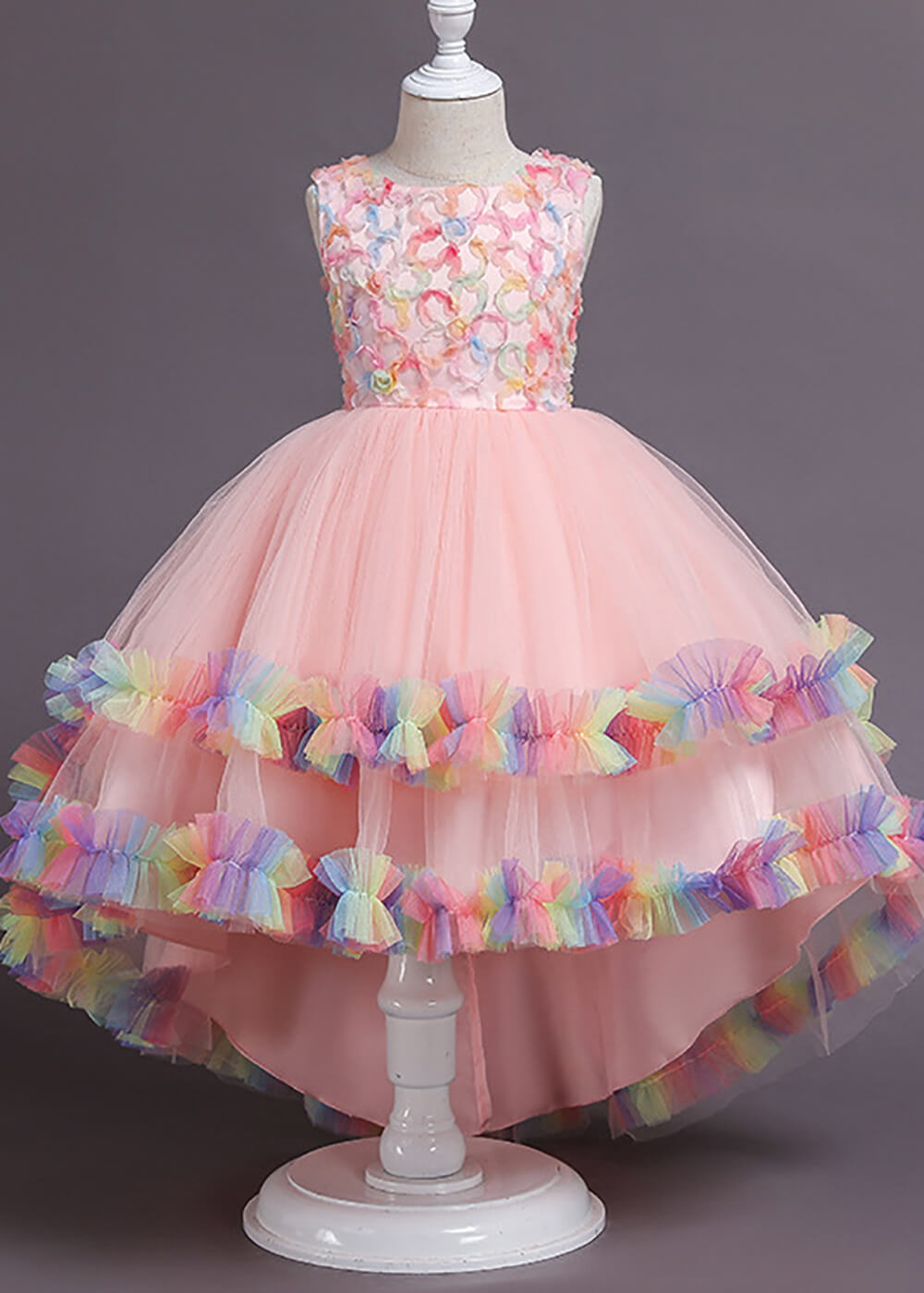 Colorful Edge Tulle High Low A-line Sleeveless Flower Girl Dress