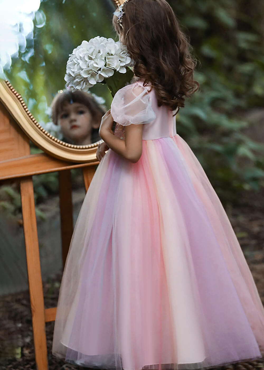 Pink Gradient Round Neck Sequin Tulle Princess Flower Girl Dress