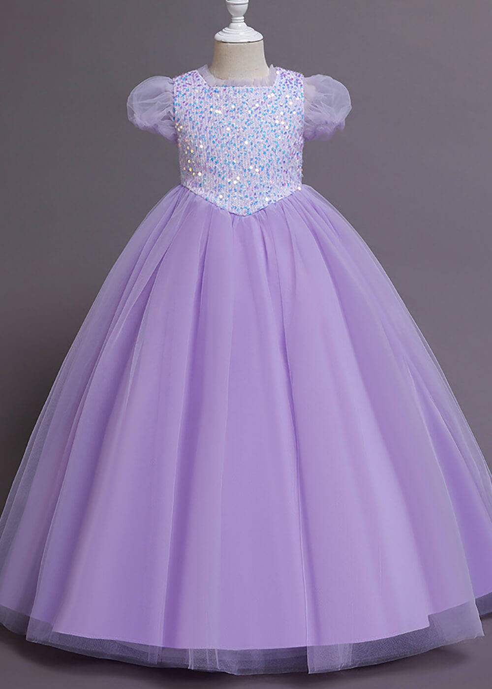 Round Neck Puff Sleeve Tulle Princess Flower Girl Dress