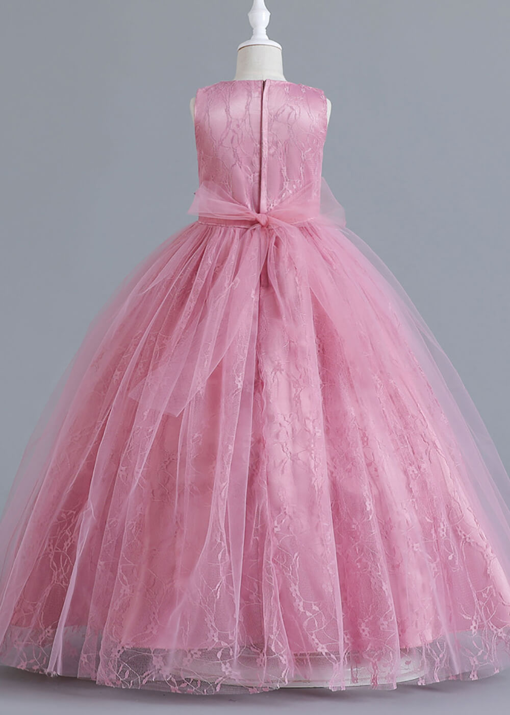 A-line Long Tulle Round Neck Sleeveless Flower Girl Dress With Bow