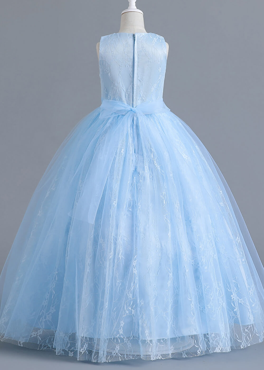 A-line Long Tulle Round Neck Sleeveless Flower Girl Dress With Bow