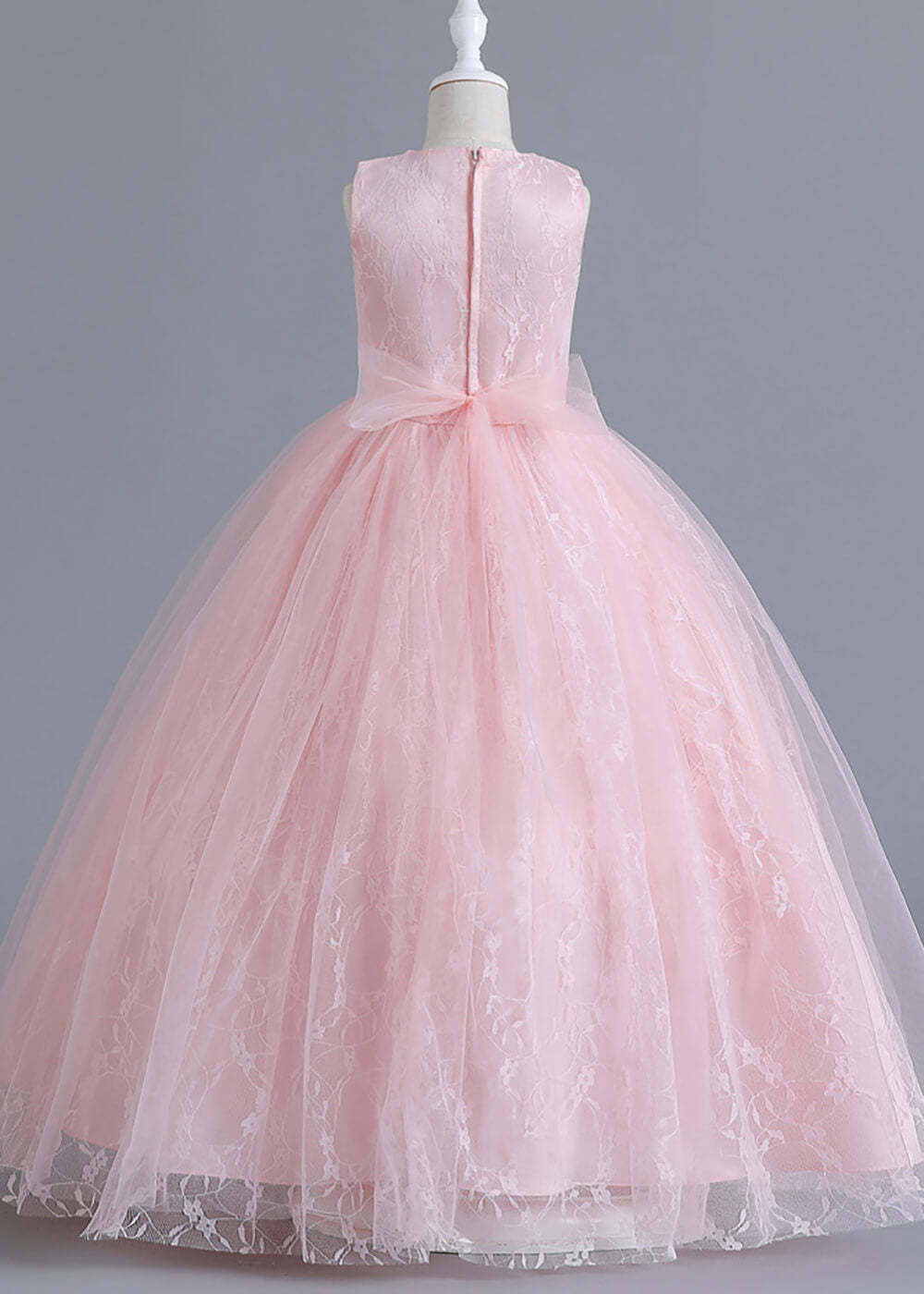 A-line Long Tulle Round Neck Sleeveless Flower Girl Dress With Bow