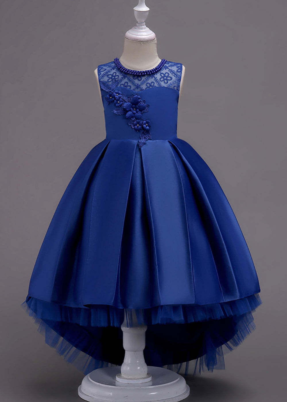 Illusion Neck Sleeveless Applliques A-line High Low Flower Girl Dress