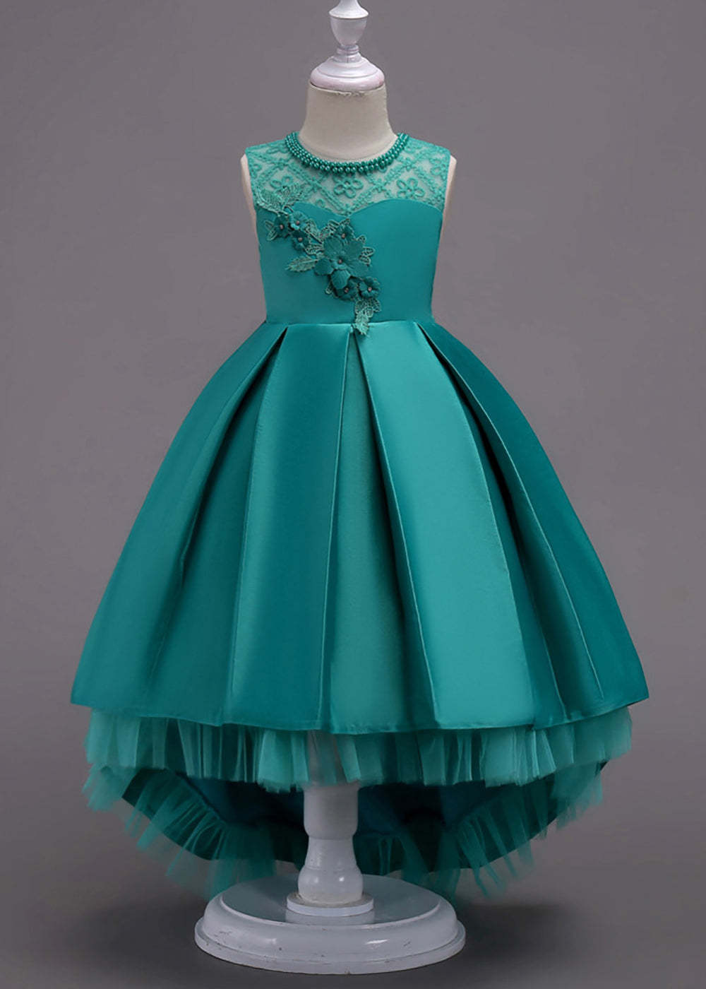 Illusion Neck Sleeveless Applliques A-line High Low Flower Girl Dress