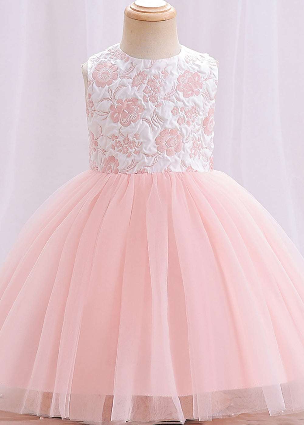 A-line Tulle Round Neck Embroidered Flower Girl Dress