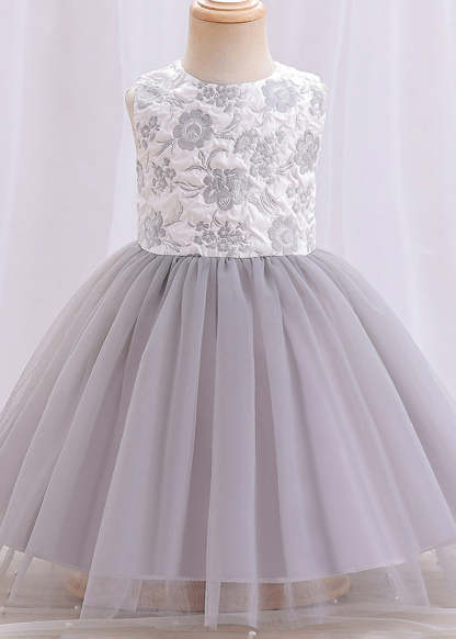 A-line Tulle Round Neck Embroidered Flower Girl Dress